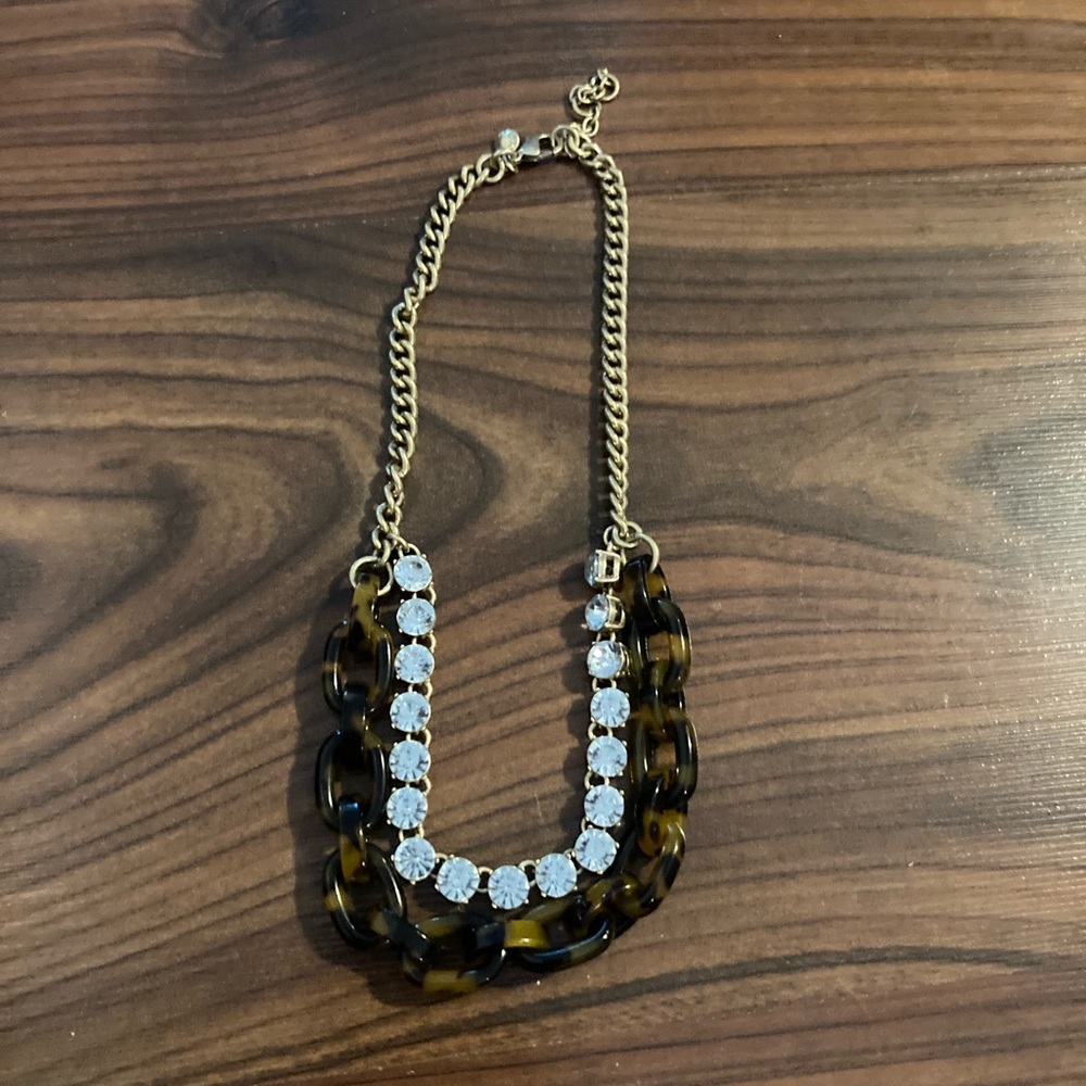 J. Crew Tortoise Link Rhinestone Statement Necklace. Shows some wear